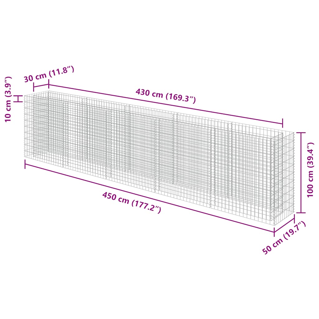 Gabionen-Hochbeet Verzinkter Stahl 450×50×100 cm