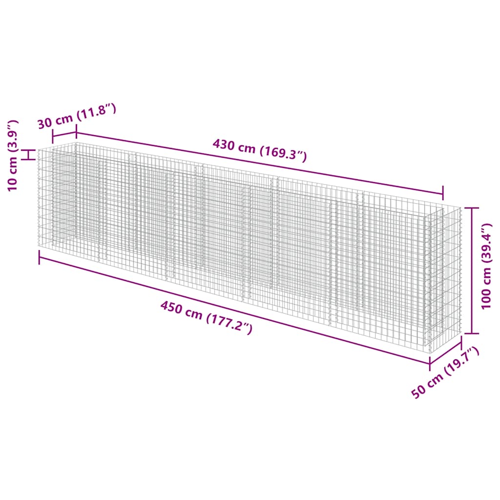 Gabionen-Hochbeet Verzinkter Stahl 450×50×100 cm