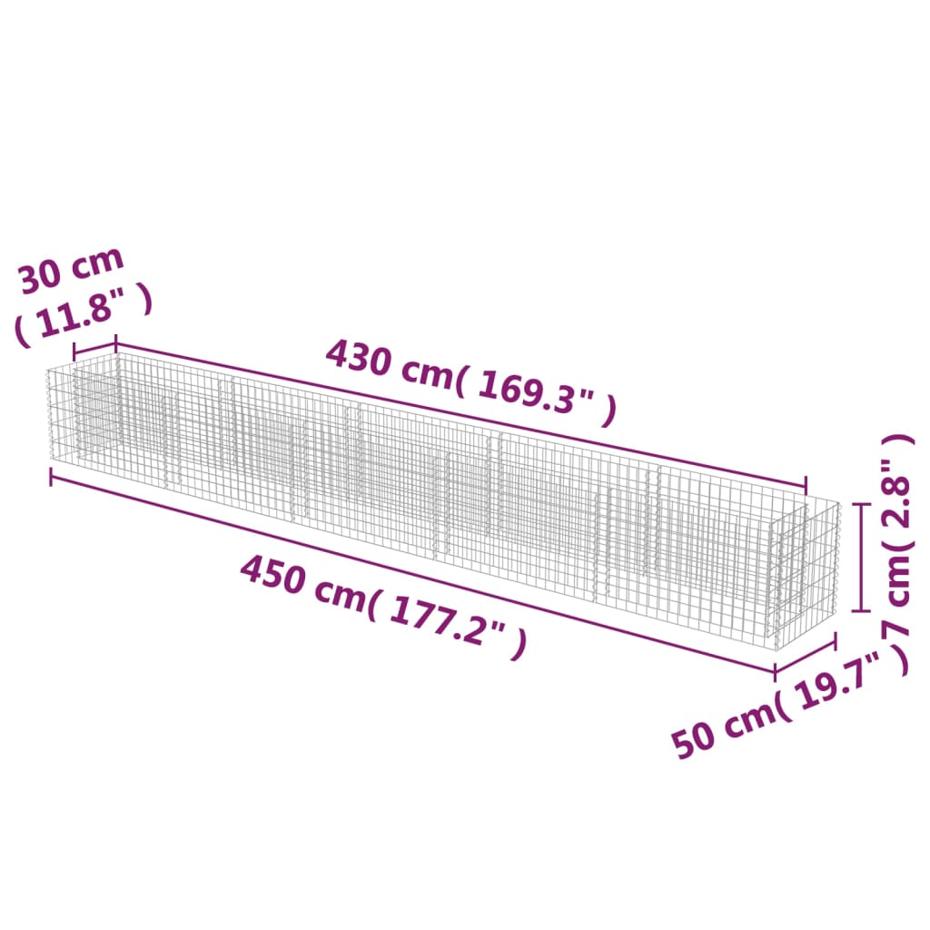 Gabionen-Hochbeet Verzinkter Stahl 450×50×50 cm