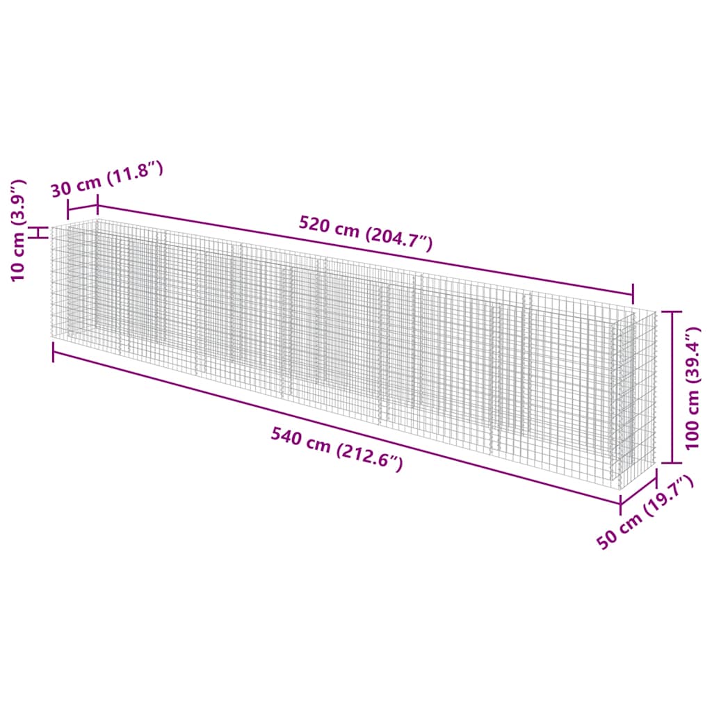 Gabionen-Hochbeet Verzinkter Stahl 540×50×100 cm