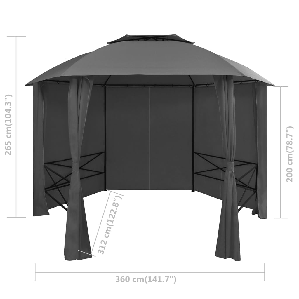 Pavillon de jardin avec rideaux hexagonaux 360x265 cm