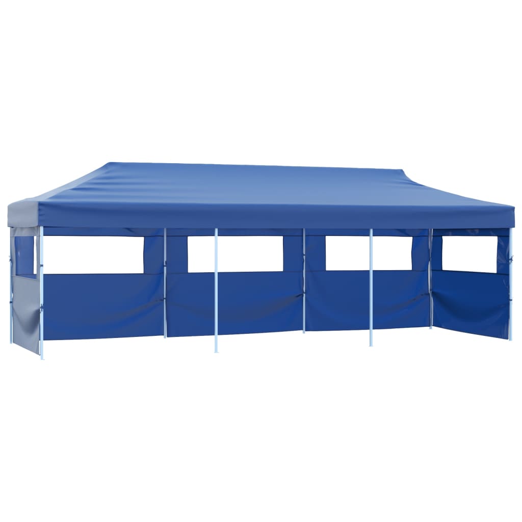 Folding tent party tent pop-up with 5 side walls 3 x 9 m blue