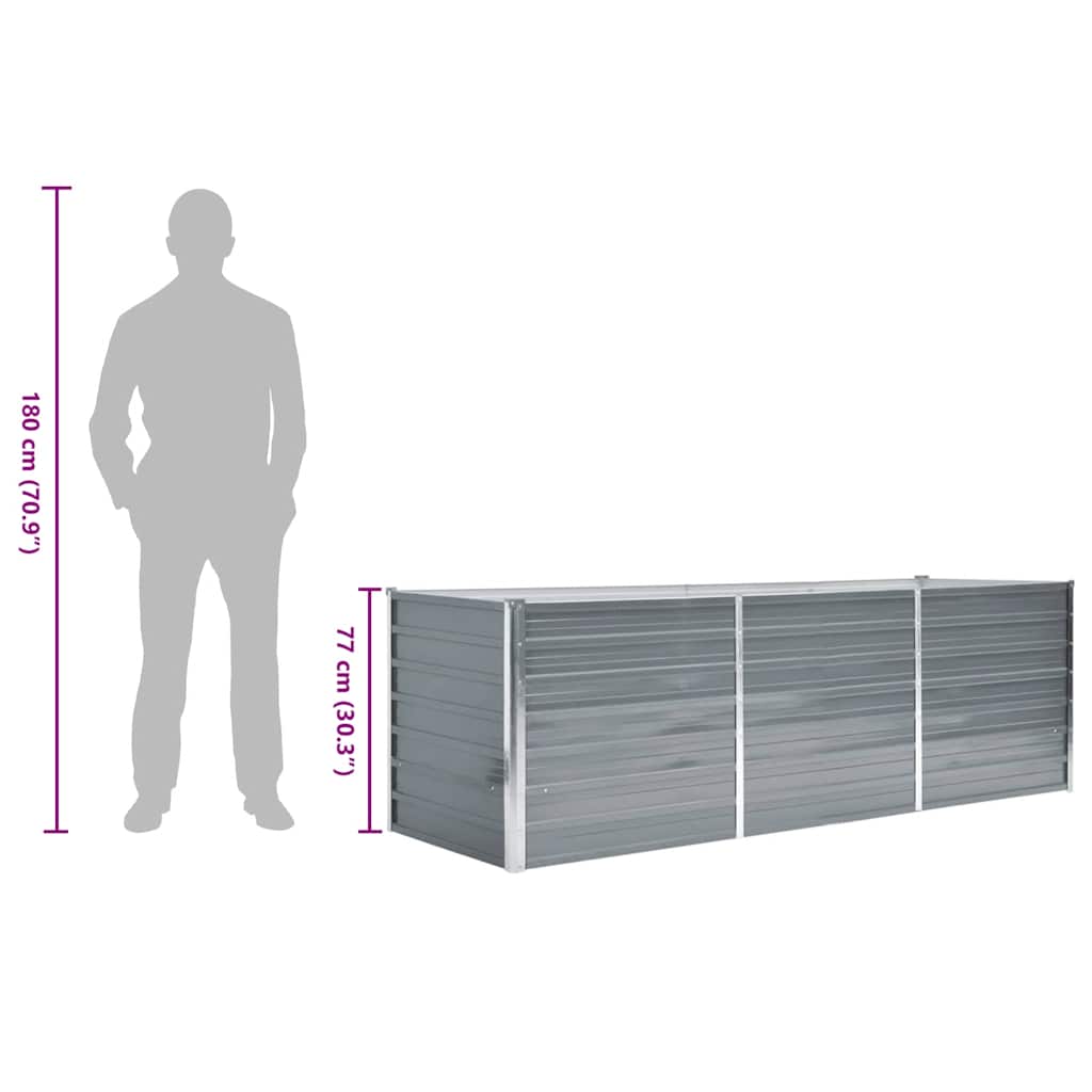 Garden Raised Bed Galvanized Steel 240x80x77 cm Gray
