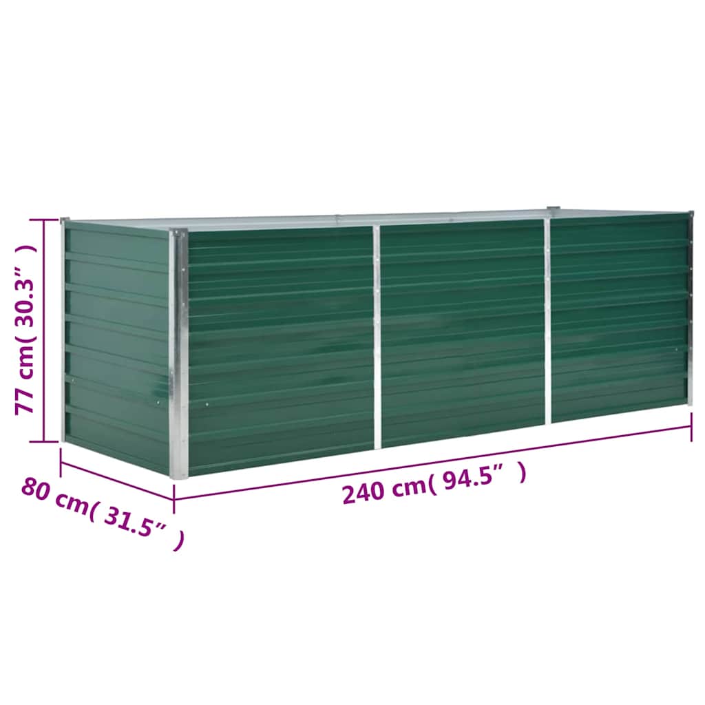 Garden Raised Bed Galvanized Steel 240x80x77 cm Green