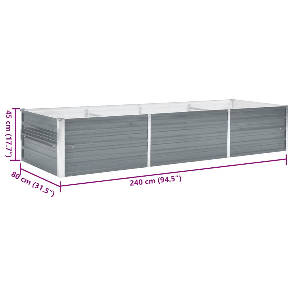 Garden Raised Bed Galvanized Steel 240x80x45 cm Gray