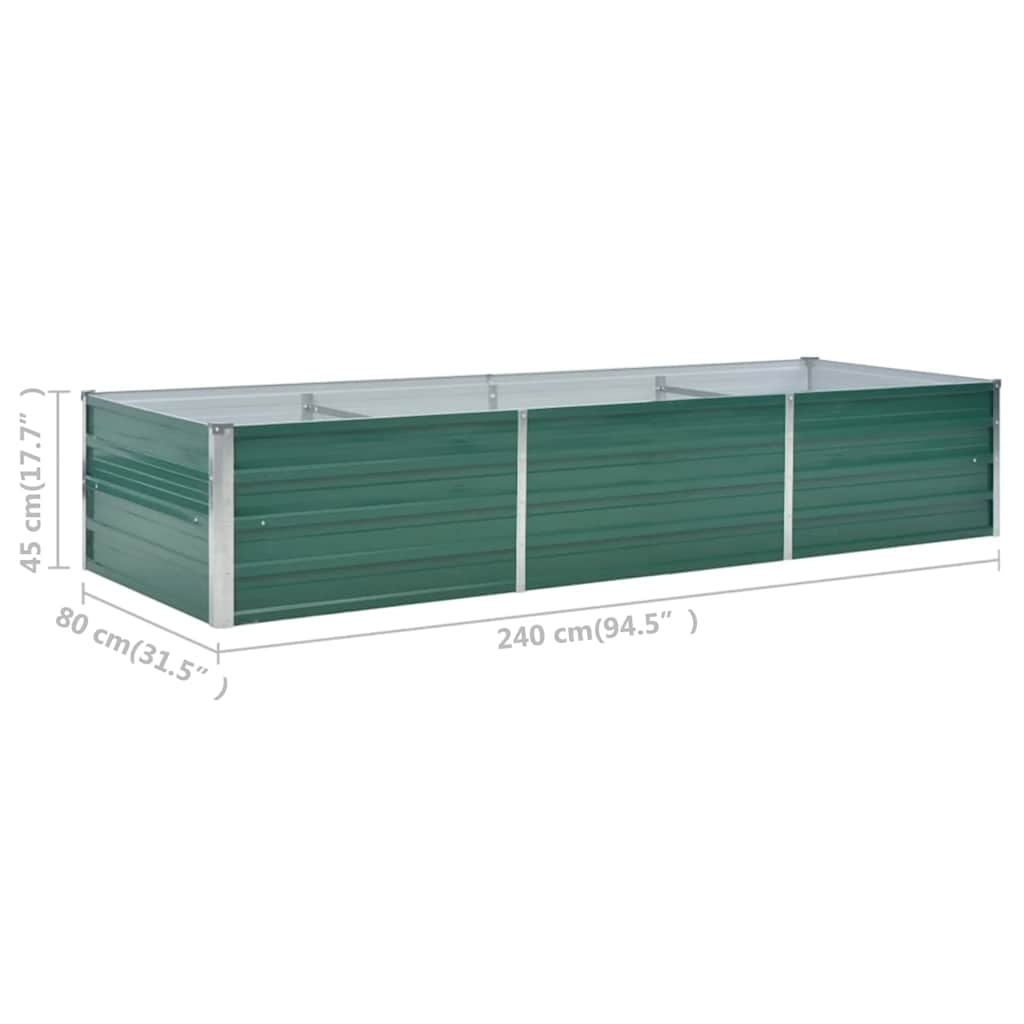 Garden Raised Bed Galvanized Steel 240x80x45 cm Green