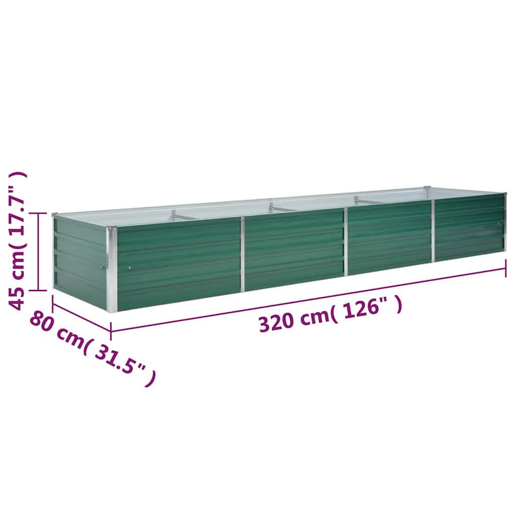 Garden Raised Bed Galvanized Steel 320x80x45 cm Green