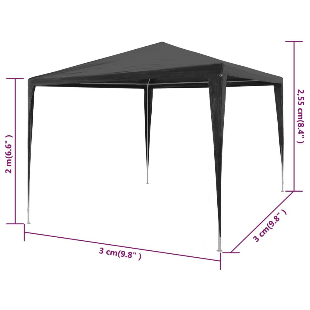 Tente de fête 3x3 m PE anthracite
