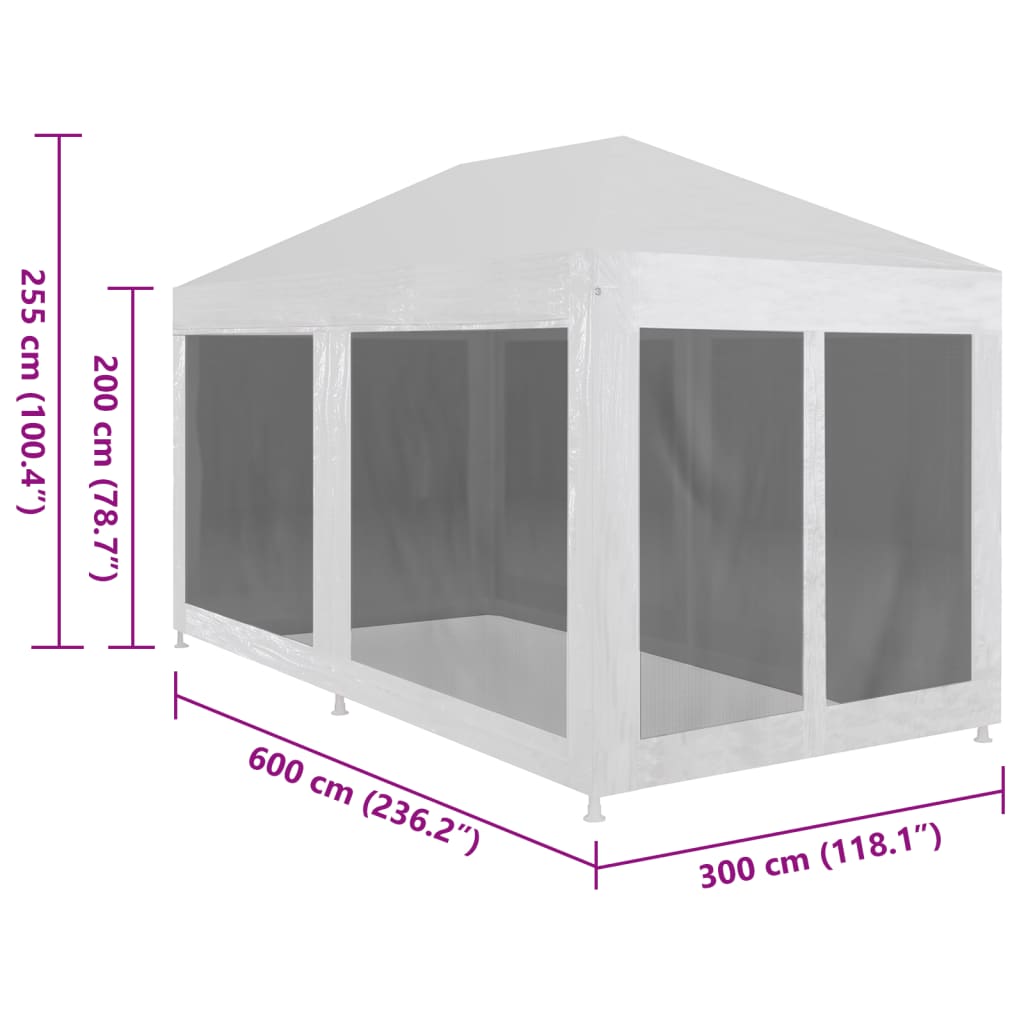 Tente de fête avec 6 parois latérales grillagées 6 x 3 m
