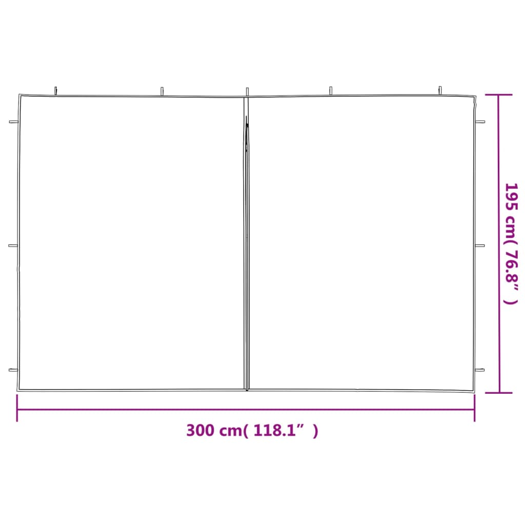 Party tent side walls 2 pieces zipper PE green