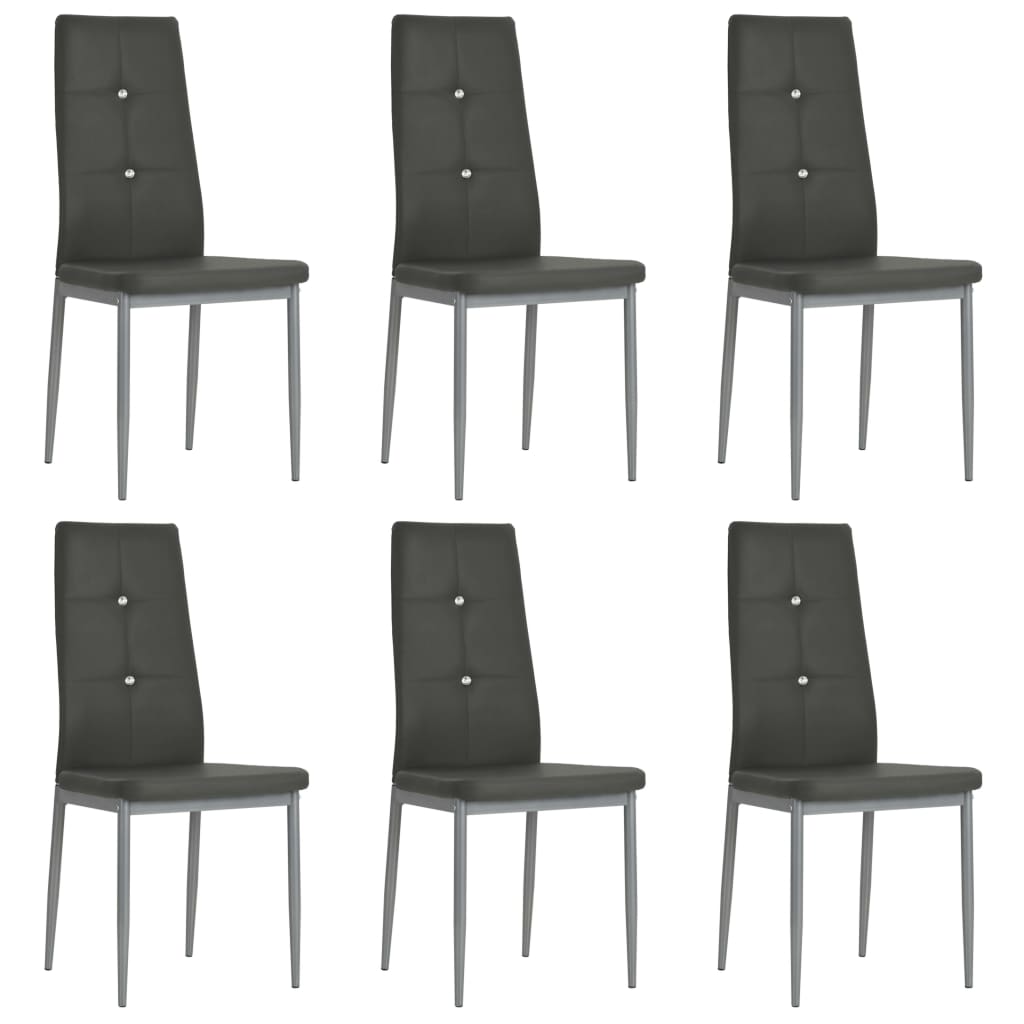 Chaises de salle à manger, lot de 6, similicuir gris