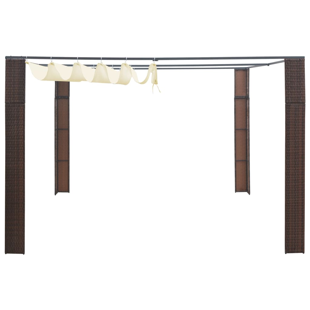 Pavilion with roof poly rattan 300x300x200 cm brown and cream