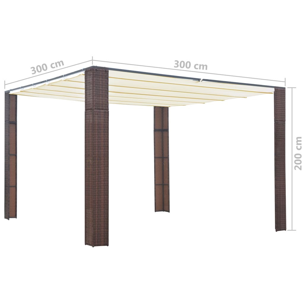 Pavilion with roof poly rattan 300x300x200 cm brown and cream