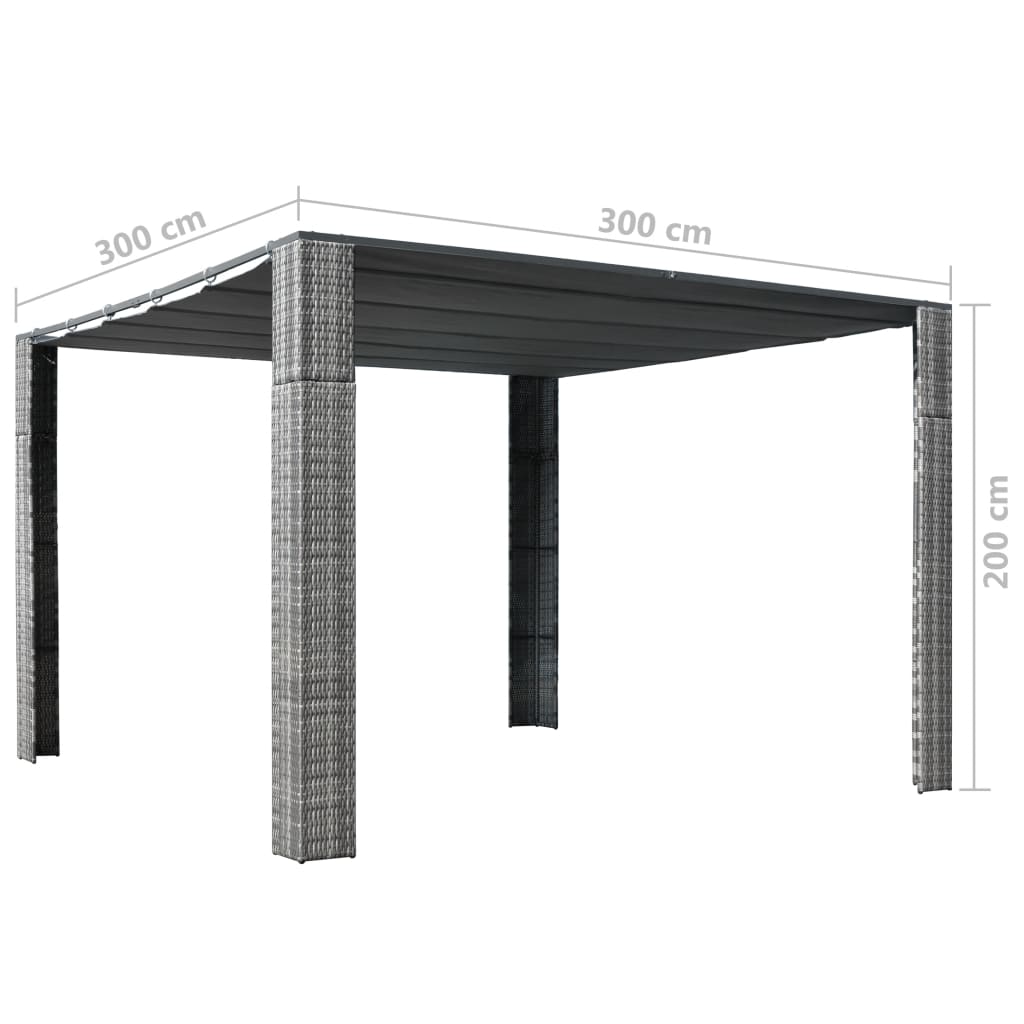 Pavillon mit Dach Poly Rattan 300x300x220 cm Grau und Anthrazit
