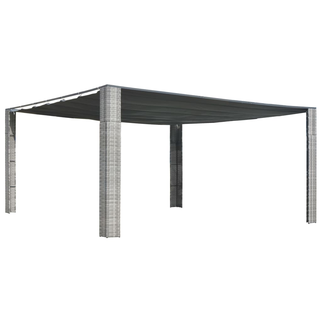 Pavillon mit Schiebedach Poly Rattan 400x400x200 cm Grau