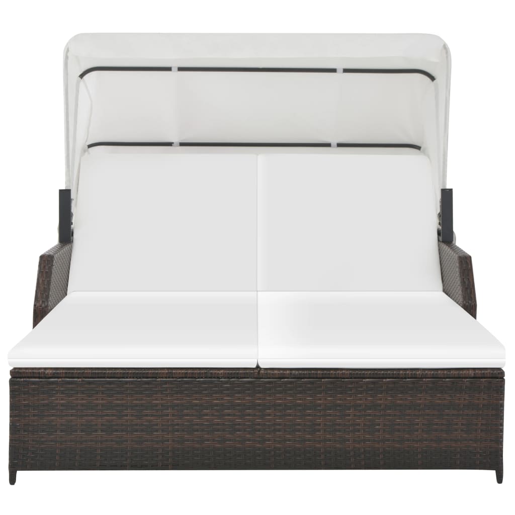 2-Personen-Sonnenliege mit Sonnendach Poly Rattan Braun
