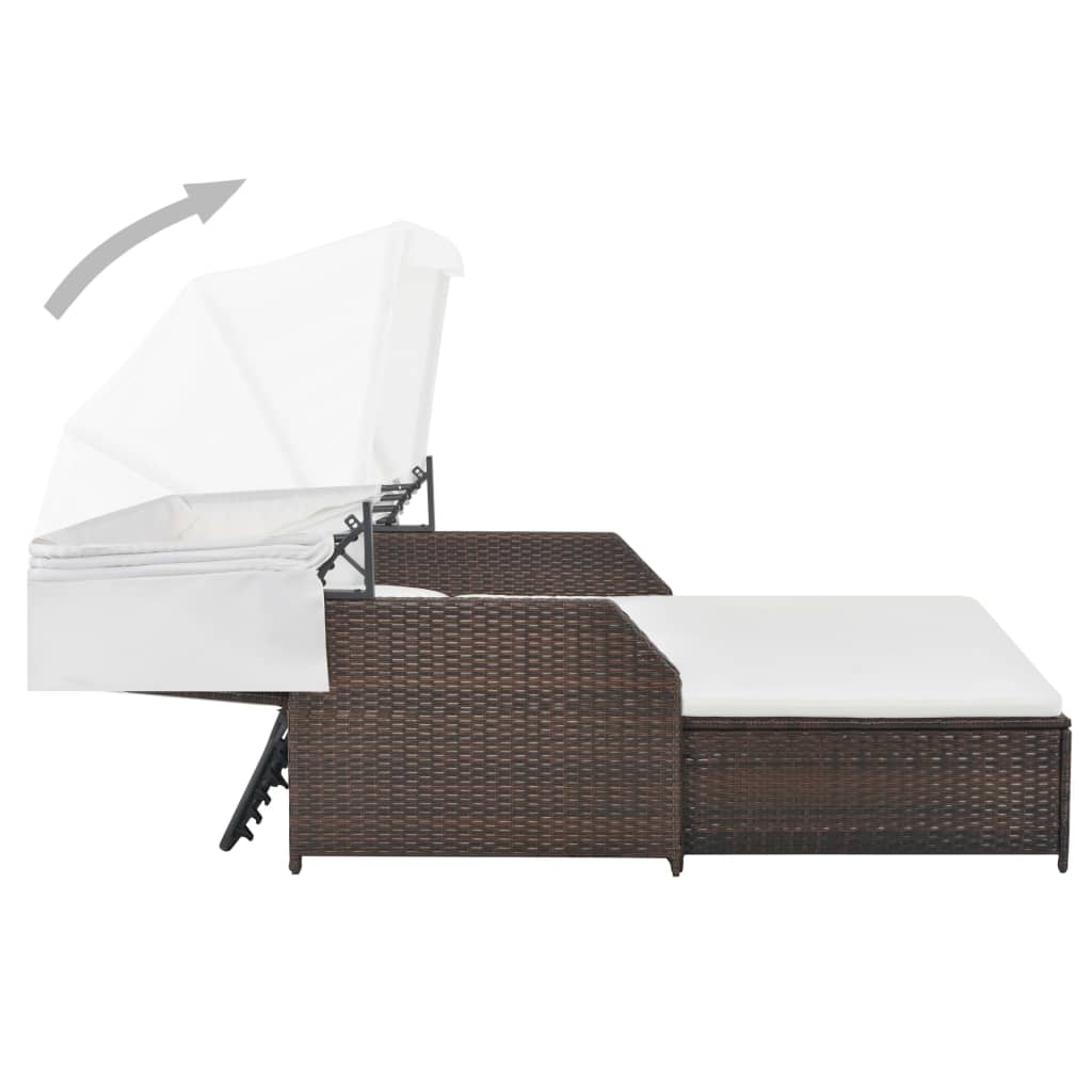 2-Personen-Sonnenliege mit Sonnendach Poly Rattan Braun
