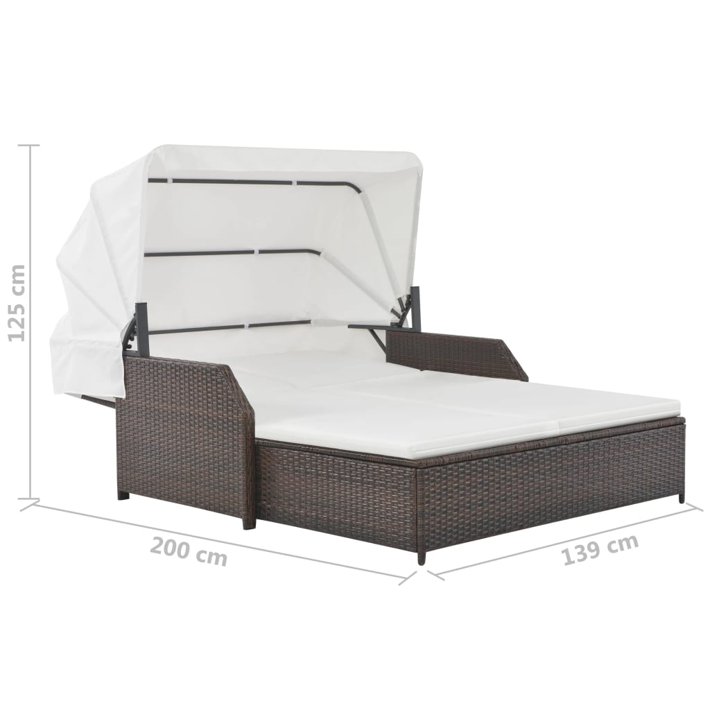 2-Personen-Sonnenliege mit Sonnendach Poly Rattan Braun