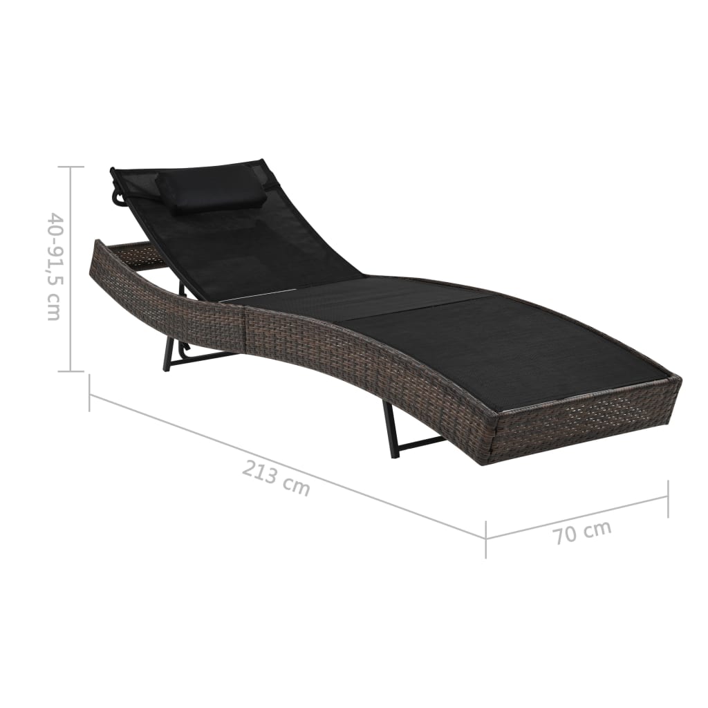 Sun Lounger with Cushion Poly Rattan Brown