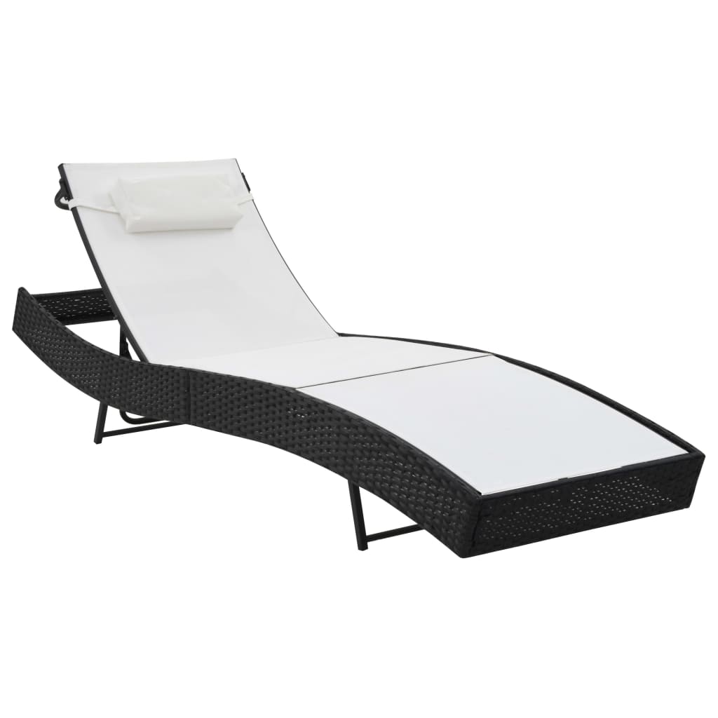 Bains de soleil 2 pcs avec table poly rotin et textilène noir