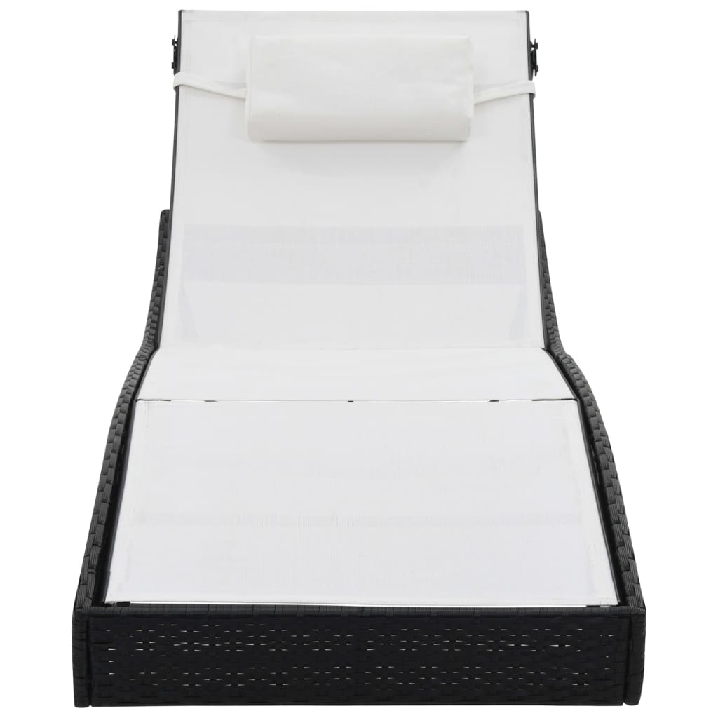 Bains de soleil 2 pcs avec table poly rotin et textilène noir
