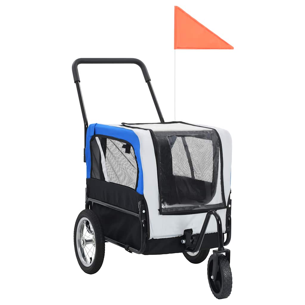 2-in-1 Fahrradanhänger für Hunde und Buggy Grau and Blau
