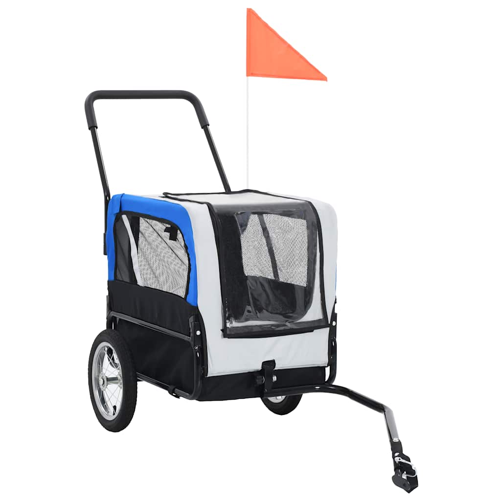 2-in-1 Fahrradanhänger für Hunde und Buggy Grau and Blau