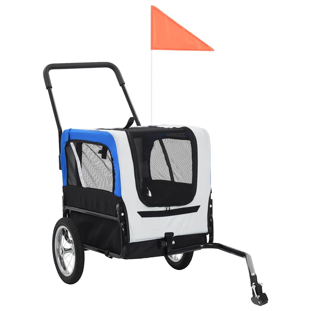 2-in-1 Fahrradanhänger für Hunde und Buggy Grau and Blau