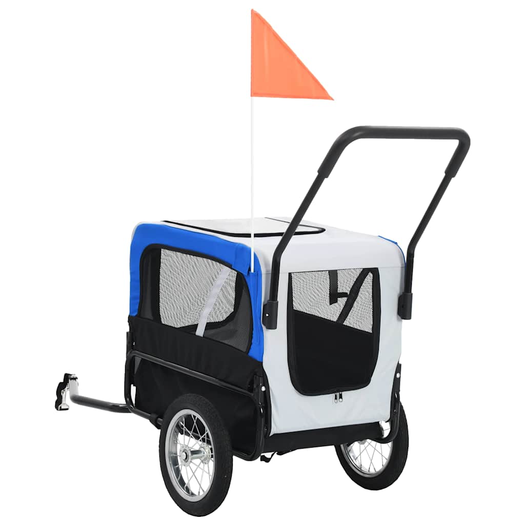 2-in-1 Fahrradanhänger für Hunde und Buggy Grau and Blau
