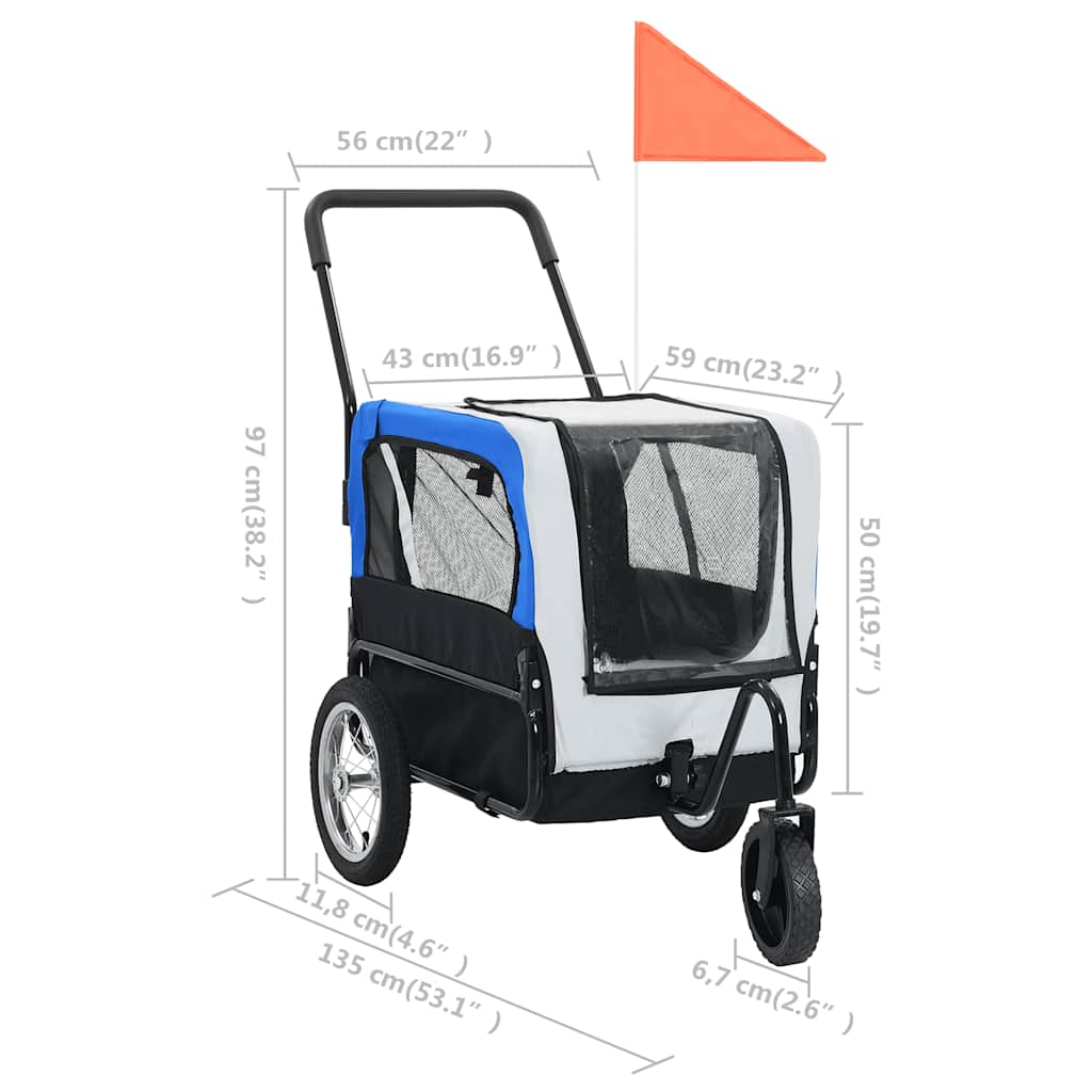 2-in-1 Fahrradanhänger für Hunde und Buggy Grau and Blau