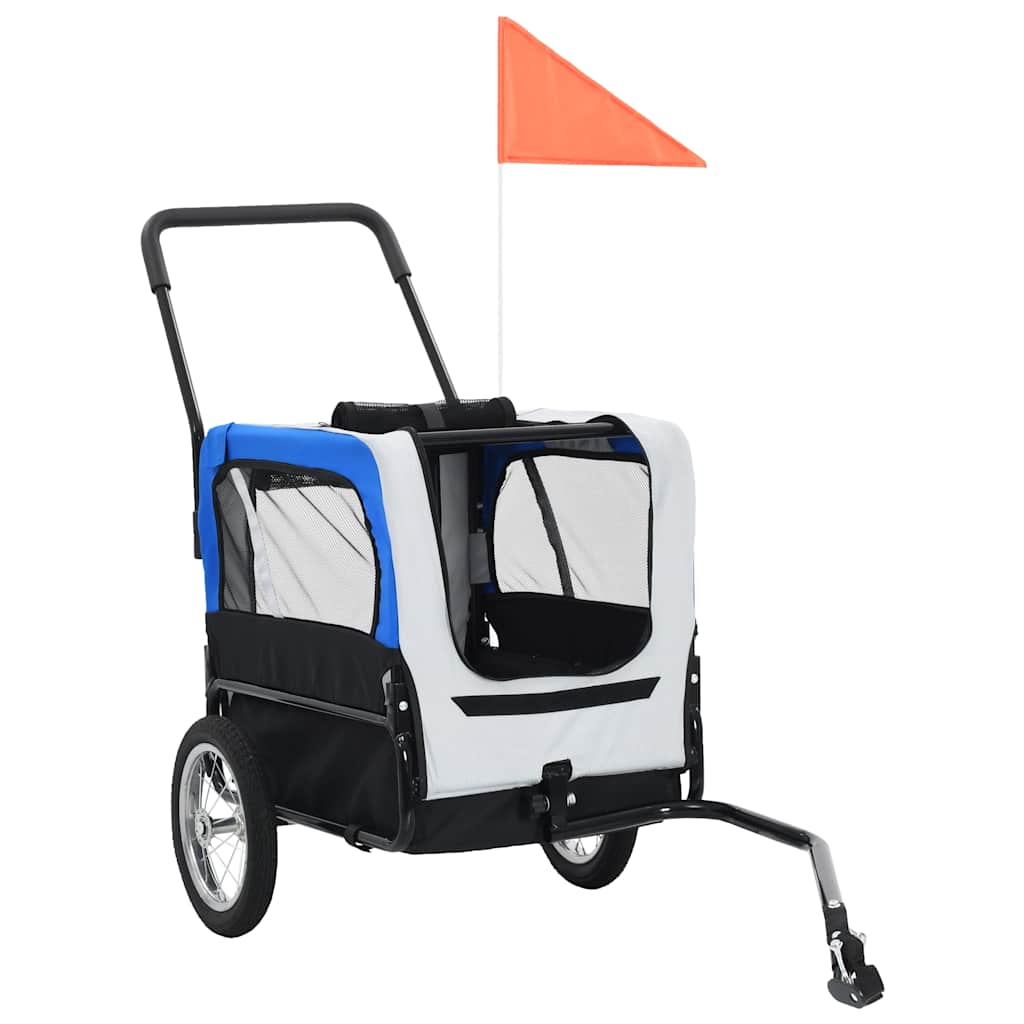 2-in-1 Fahrradanhänger für Hunde und Buggy Grau and Blau