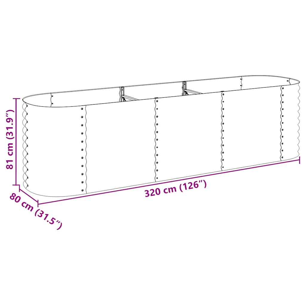 Garden Raised Bed 320x80x81 cm Galvanized Steel Silver