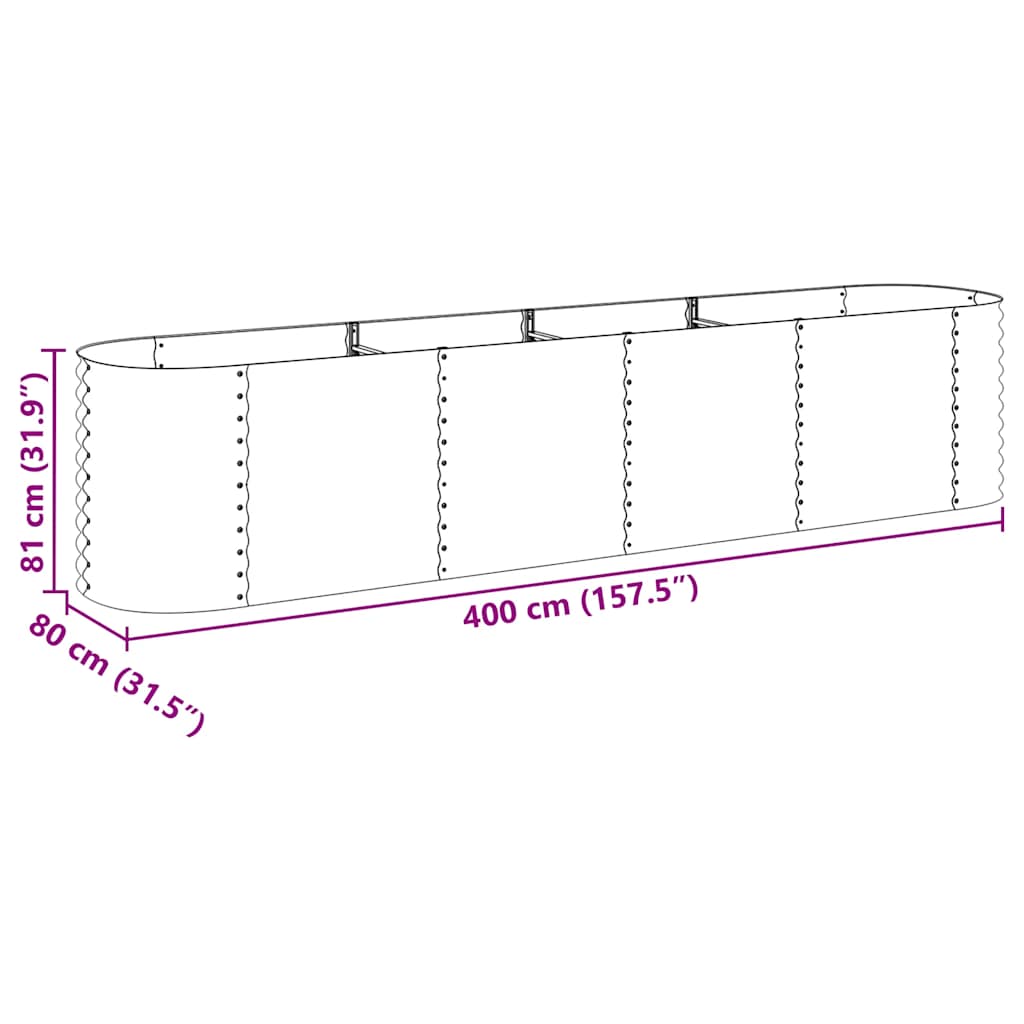 Garden raised bed 400 x 80 x 81 cm galvanized steel grey