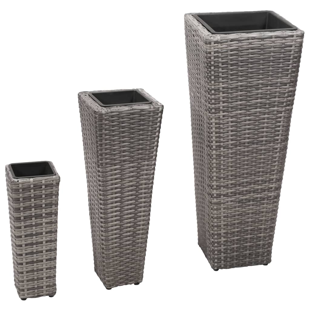 Garden raised bed 3-piece Poly Rattan Gray