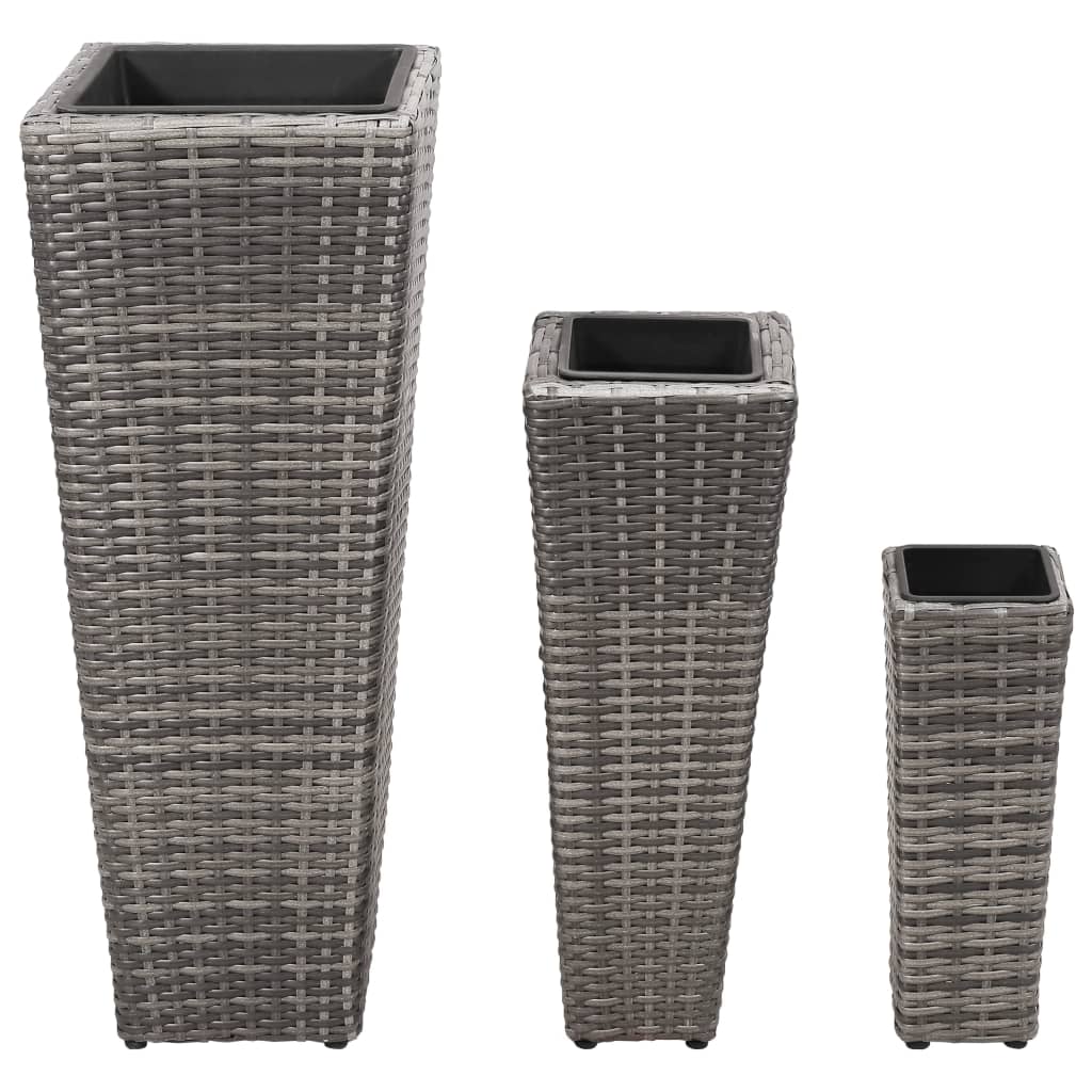 Garden raised bed 3-piece Poly Rattan Gray