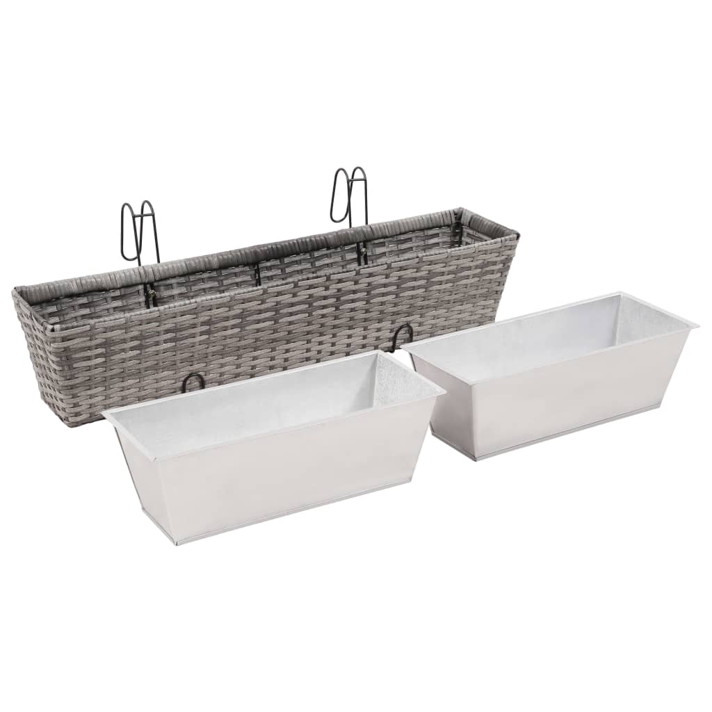 Balcony raised bed 2 pcs. 80 cm gray poly rattan