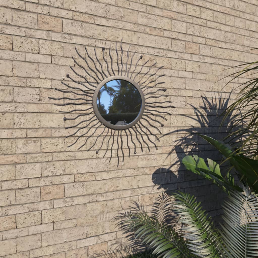 Garden wall mirror sun shape 60 cm black