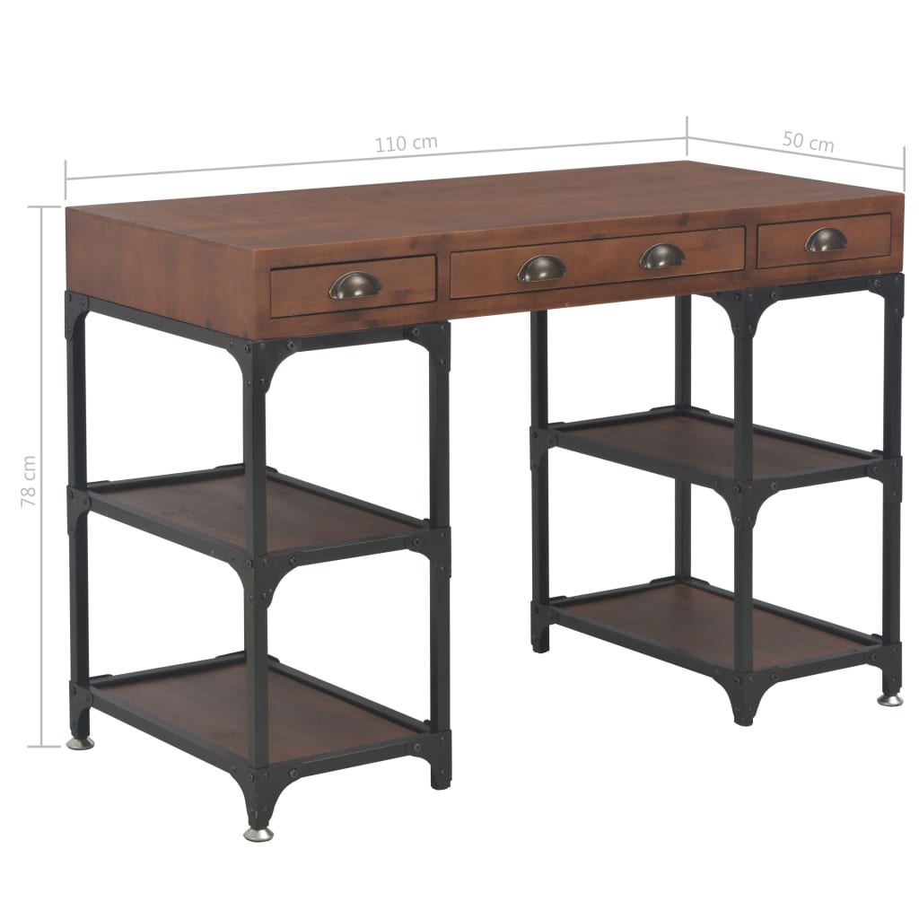 Bureau à 3 tiroirs 110x50x78 cm en bois de sapin massif