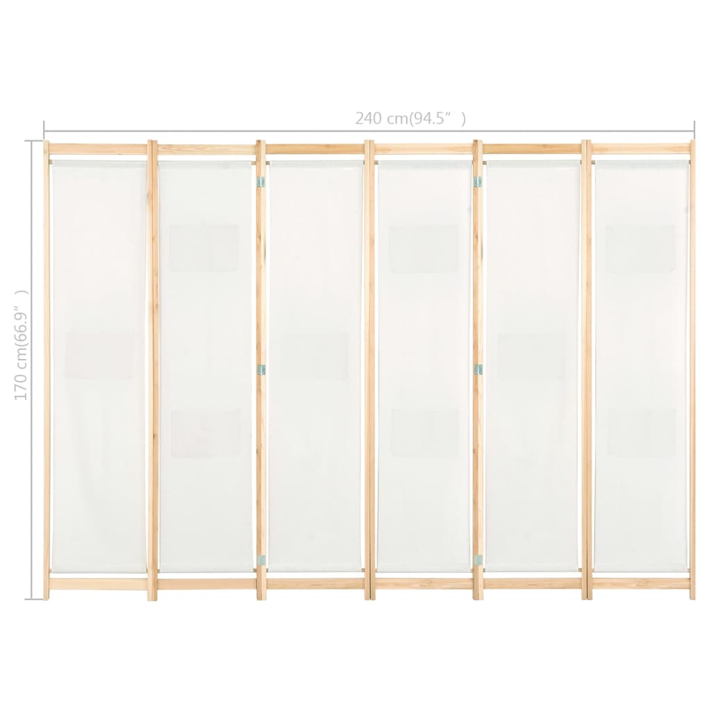 Paravent 6 pièces blanc crème 240 x 170 x 4 cm tissu
