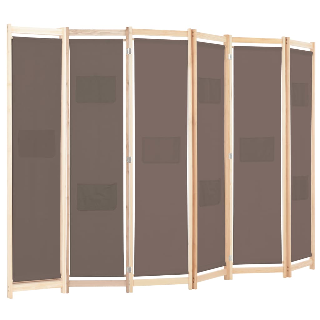 Paravent 6 pièces marron 240 x 170 x 4 cm tissu