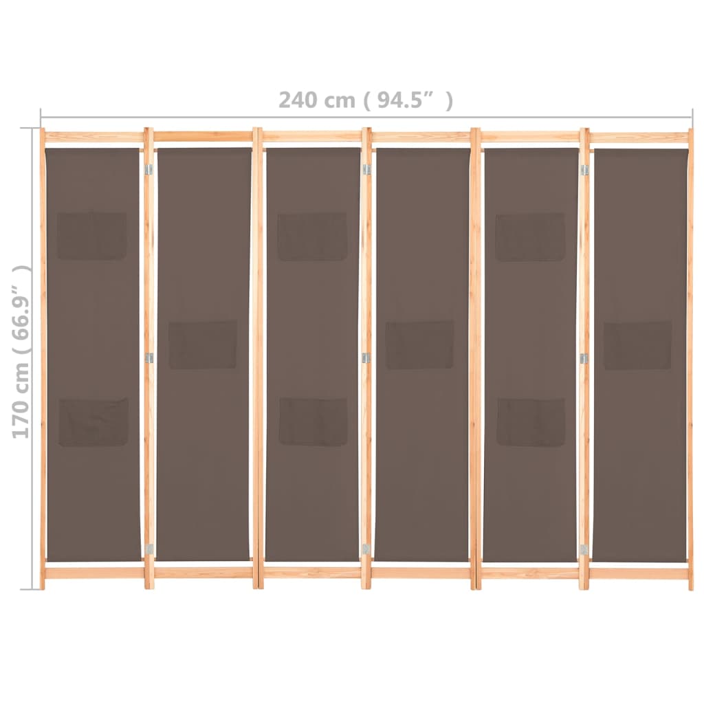 Paravent 6 pièces marron 240 x 170 x 4 cm tissu