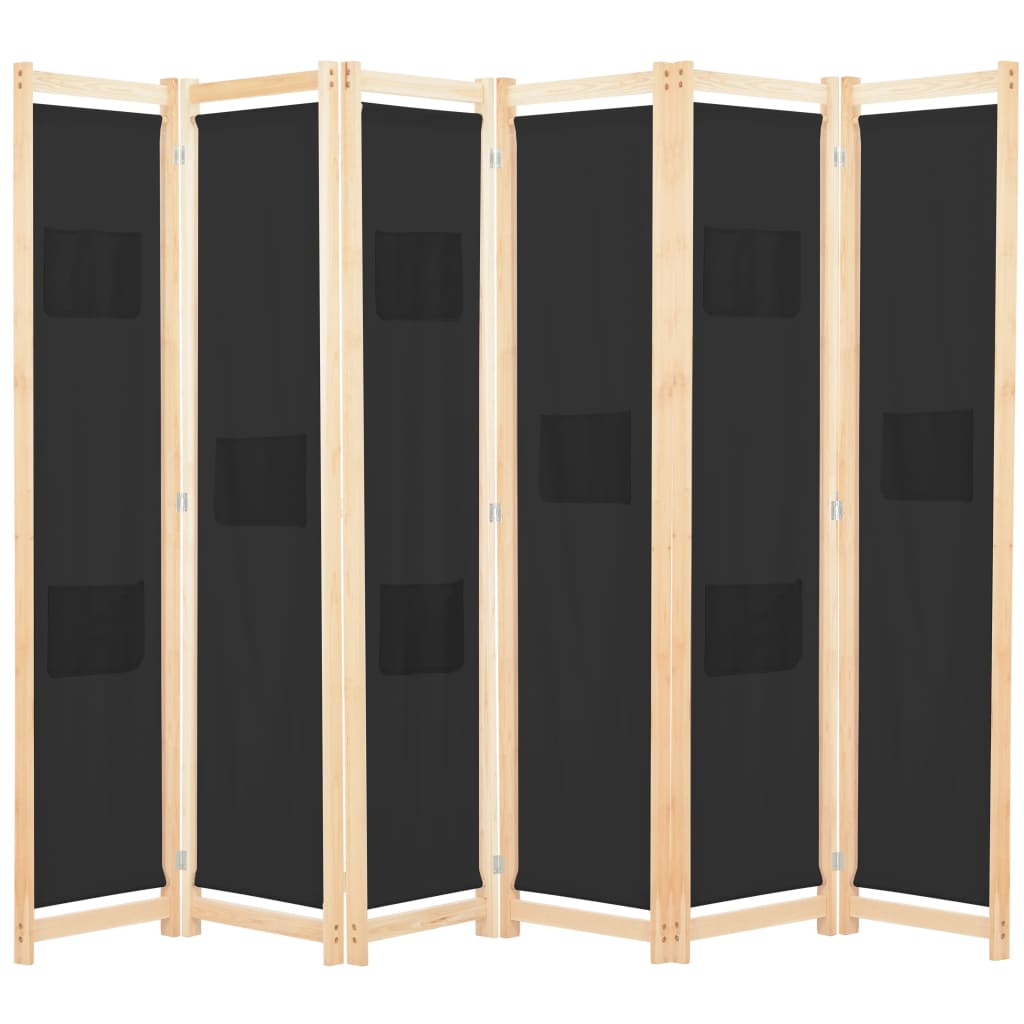Paravent 6 pièces noir 240 x 170 x 4 cm tissu