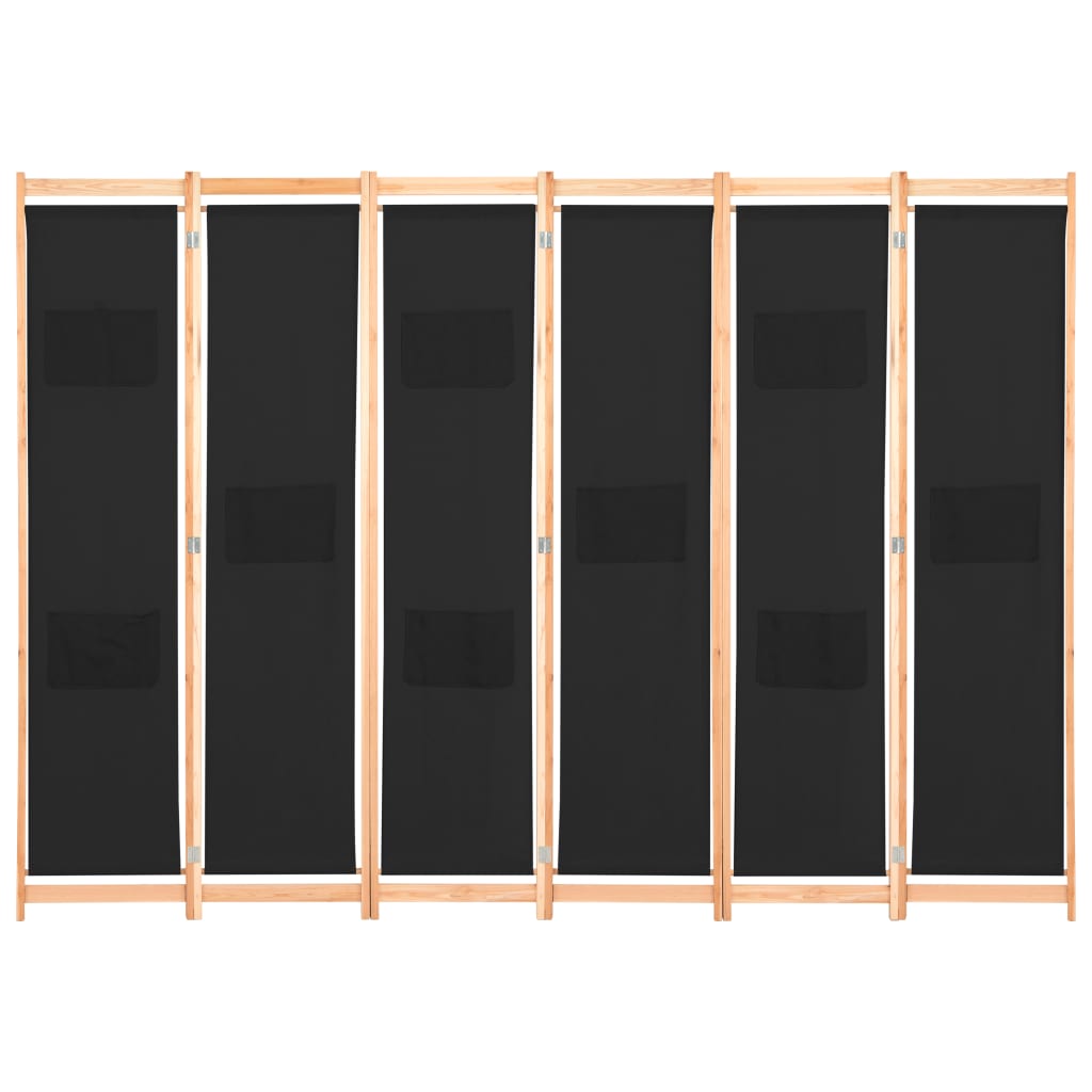 Paravent 6 pièces noir 240 x 170 x 4 cm tissu