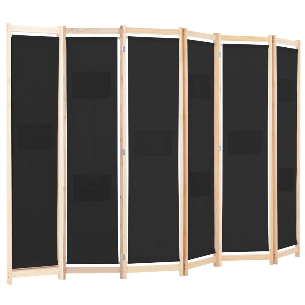 Paravent 6 pièces noir 240 x 170 x 4 cm tissu