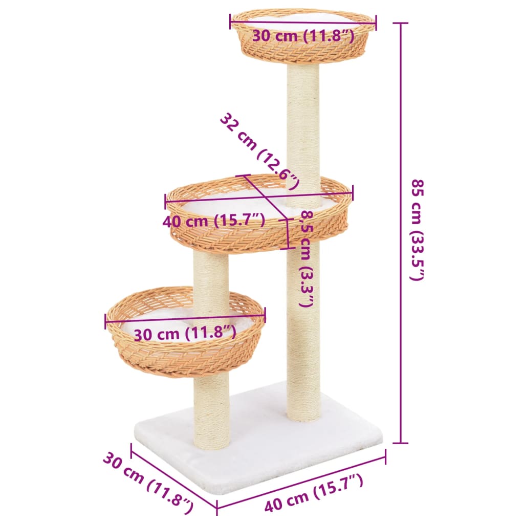 Cat scratching post sisal natural willow wood