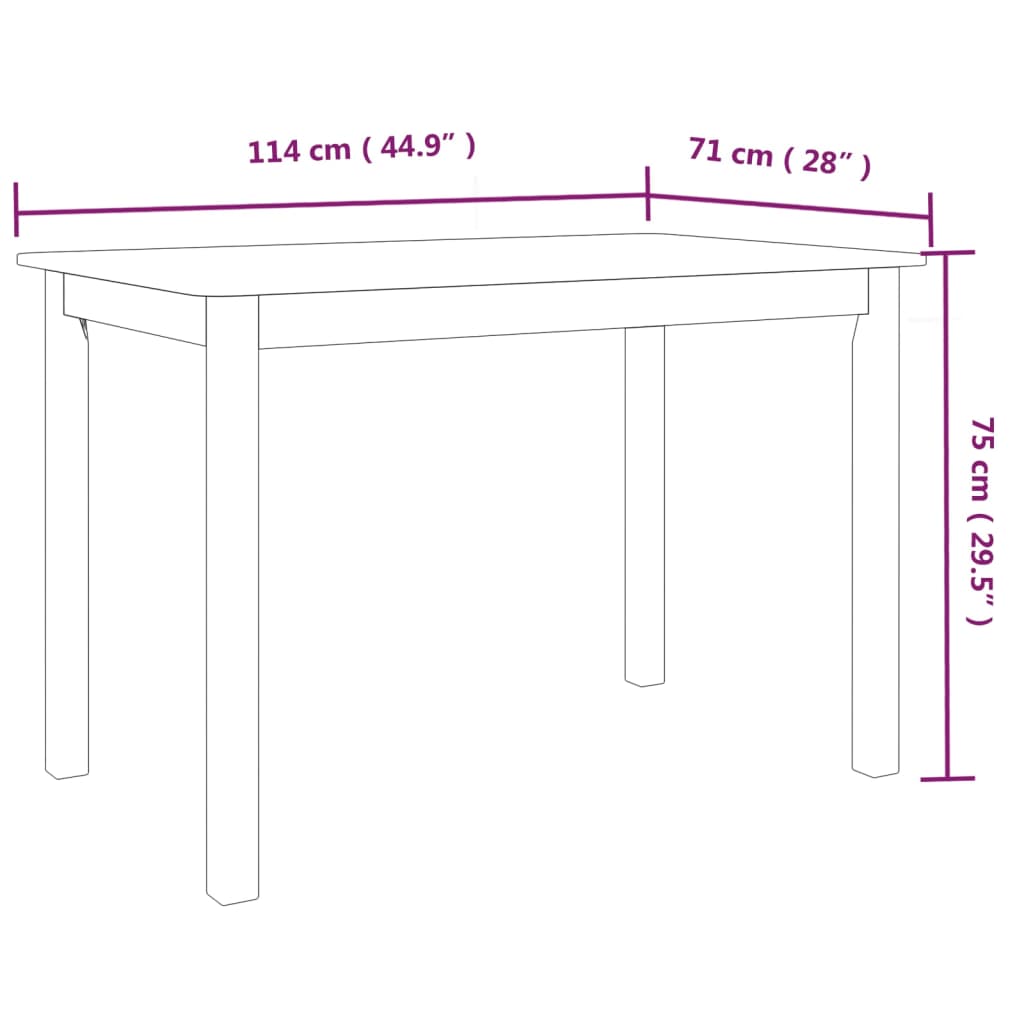Table à manger noire 114x71x75 cm en bois d'hévéa massif