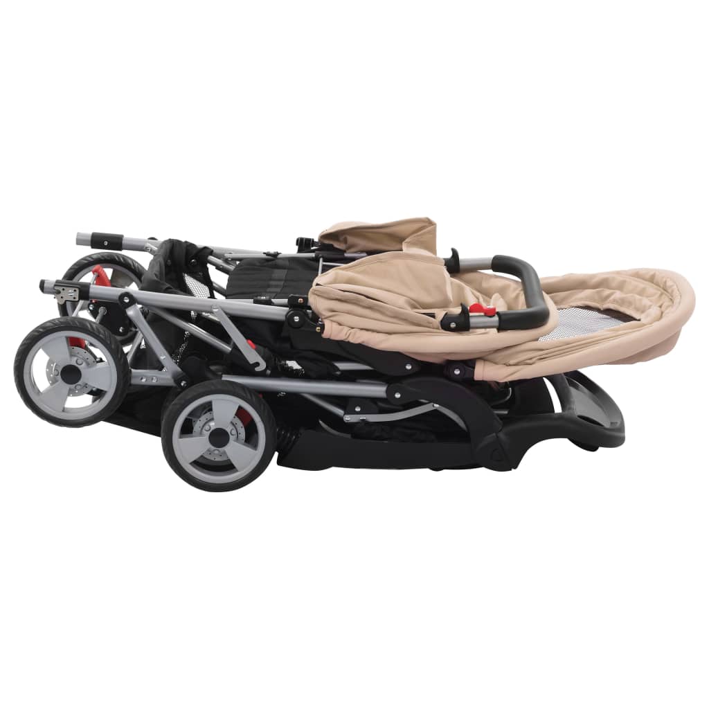 Tandem-Kinderwagen Stahl Taupe und Schwarz