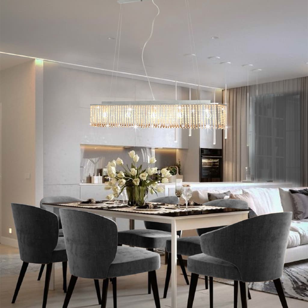 Ceiling light with crystal beads silver 104 cm E14
