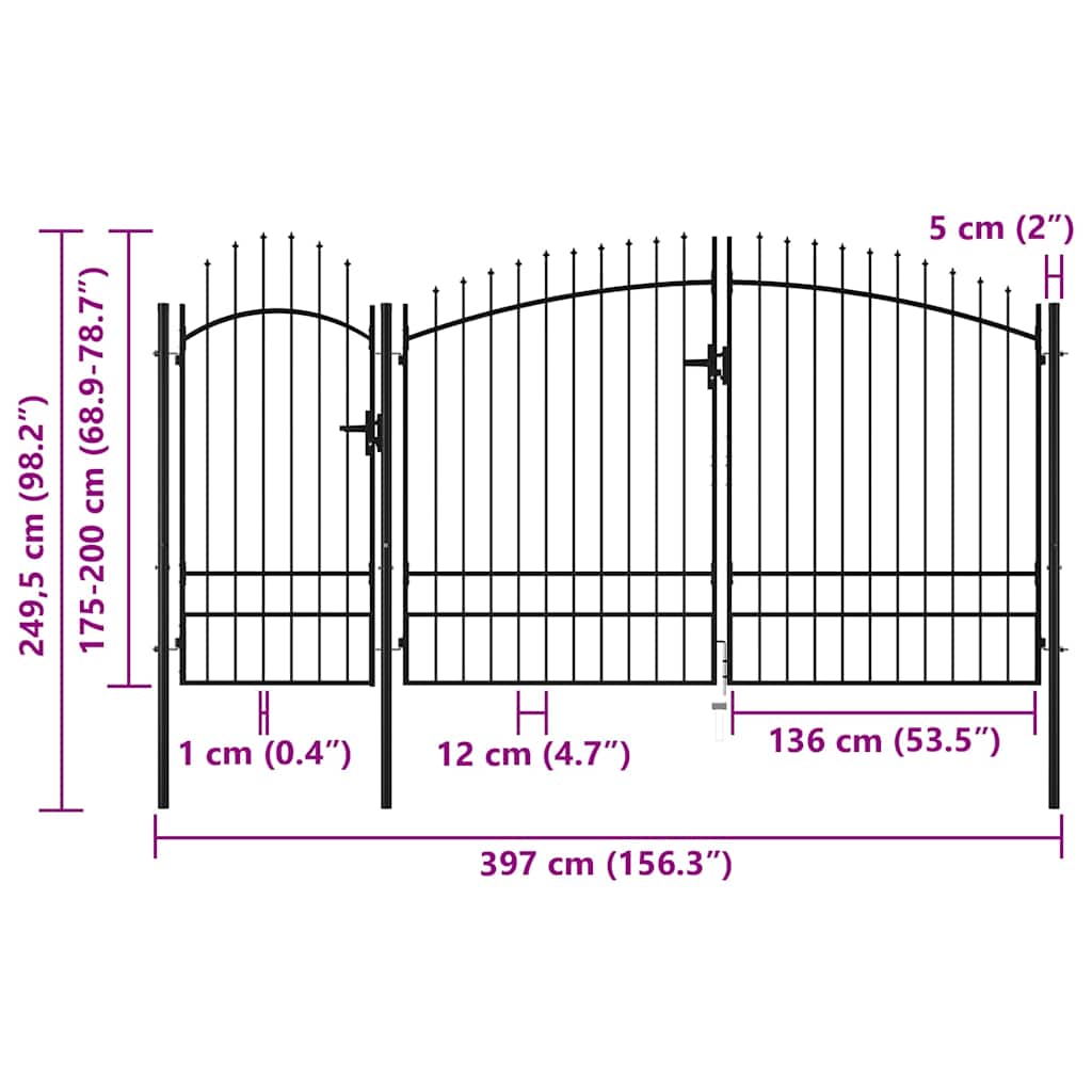 Gartentor Woerden Stahl 1,95 x 4 m Schwarz