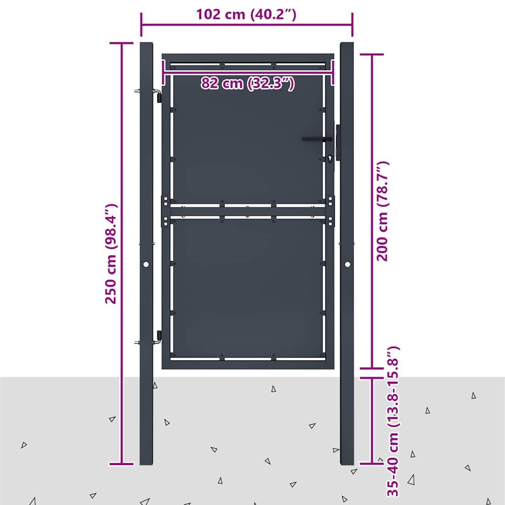 Gartentor aus Stahl 100 x 200 cm Anthrazit